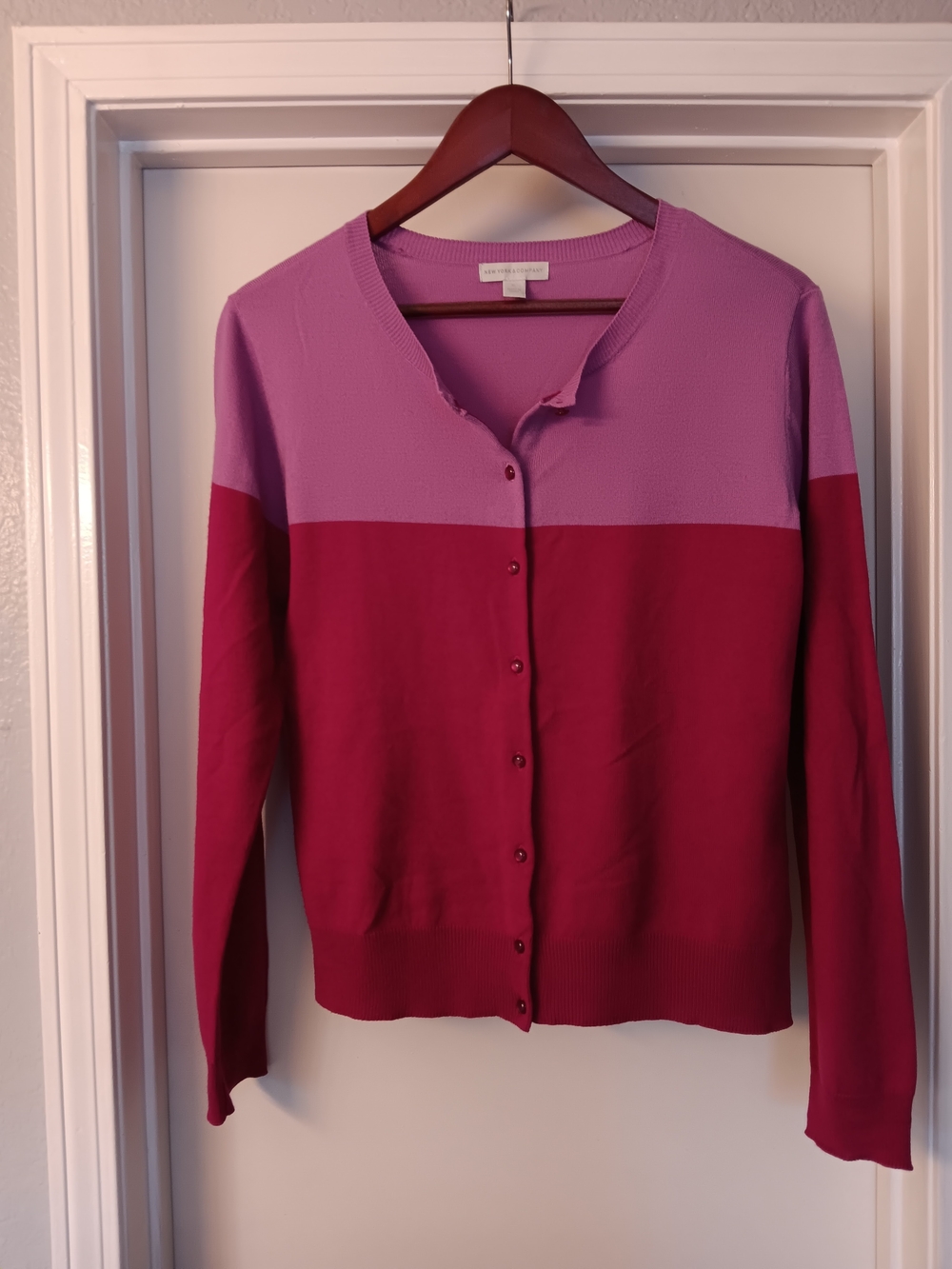 New York & Company Two-Tone Pink Button-Front Cardigan